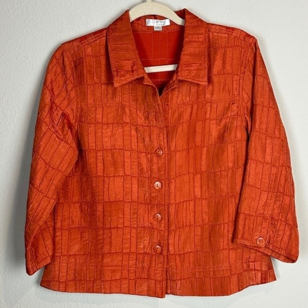 Erin London Orange Textured Button Up Shirt Jacket PM